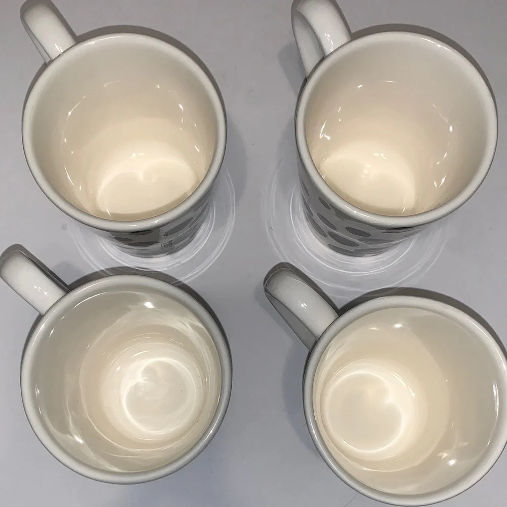 Pier 1 Kate Cream and Black Dotted/ Polka Dot Earthenware Ceramic Set Of Mugs